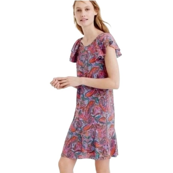 J. Crew Silk Paisley Flutter Sleeve Short Shift Dress Women’s 12 - Picture 2 of 10